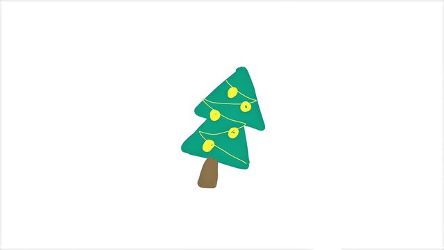 Hand-drawn Christmas tree with blinking yellow lights on a white background, simple animation.