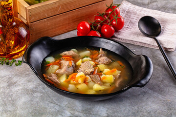 Chicken homemade soup with potato