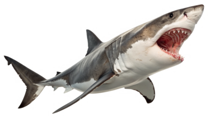 great white shark attacking showing teeth  isolated on transparent background