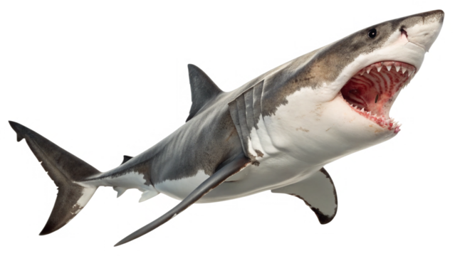 great white shark attacking showing teeth  isolated on transparent background