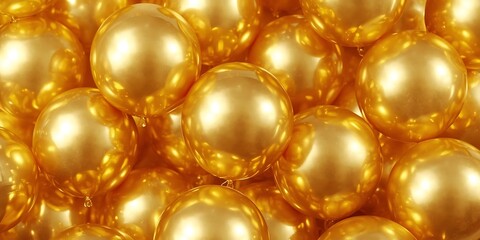 Luxurious golden balls with glossy surfaces and warm reflections