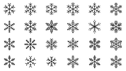 Assortment of geometric ice crystal snowflake vector illustrations on a white background