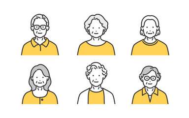 シニア女性のアバターアイコンセットイラスト素材