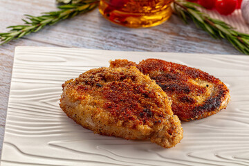 Breaded meat fillet escalope schnitzel