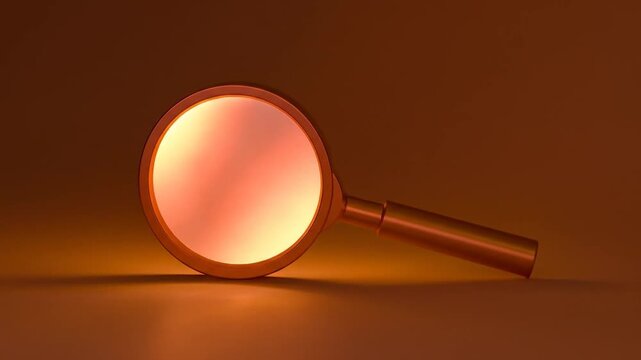 A magnifying glass cast in warm, copper tones, with a glowing lens, sits against a gradient background