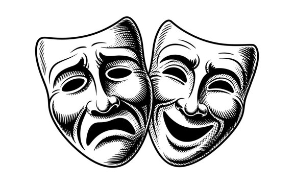 classic comedy and tragedy theater masks symbolizing drama, emotion, performance, and the art of acting.