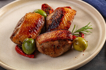 Roasted duck medallion with dry tomato