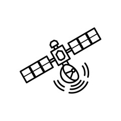 Communication satellite icon broadcasting signal vector line art