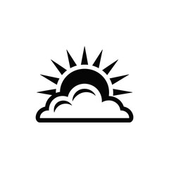 Sun rising over cloud simple weather forecast vector icon