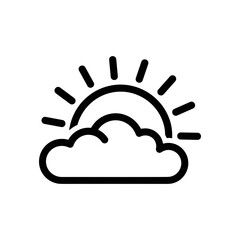 Partly sunny weather icon. Minimal sun and cloud line symbol.