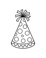 Party Hat Coloring Page Line Art Vector for Birthday Celebration