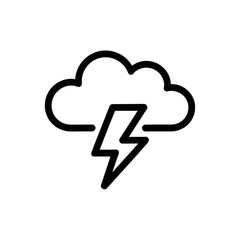 Minimalist storm cloud and lightning outline vector icon