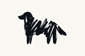 Dog abstract brush stroke ink illustration vector
