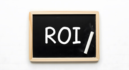 Mini Blackboard with ROI Text and Chalk Pen for Business Investment and Financial Learning