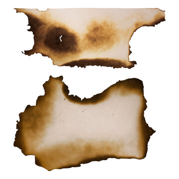 A set of realistic textures with charred paper edges and an aged effect. Isolated on a transparent background.