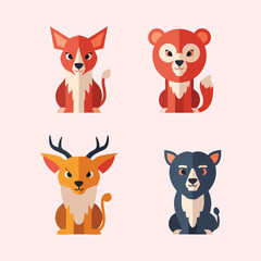 Fototapeta premium Geometric Forest Animal Vector Set – Fox, Bear, Deer, and Wolf Illustration