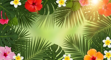 Obraz premium Tropical Paradise - Vibrant Flowers and Lush Greenery in a Summer Frame.