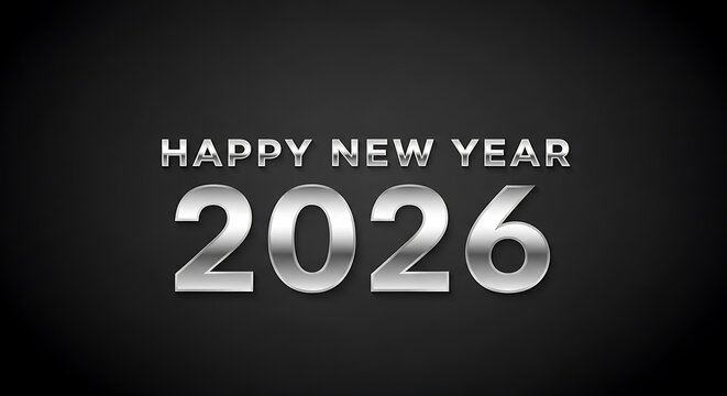 Shimmering silver Happy New Year 2026 for modern holiday celebrations and events