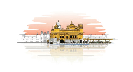 Golden Temple Amritsar Sunrise Vector Illustration