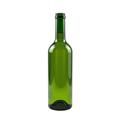 Empty Green Glass Bottle Isolated on White Background for Use