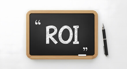 Mini Blackboard with ROI Text and Chalk Pen for Business Investment and Financial Learning