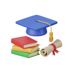 Education 3D Icon Set – Graduation Cap, Diploma, Books, University