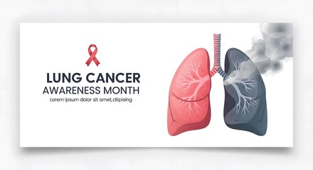 Lung cancer awareness month with healthy pink lung and diseased lung with smoke, isolated on white background