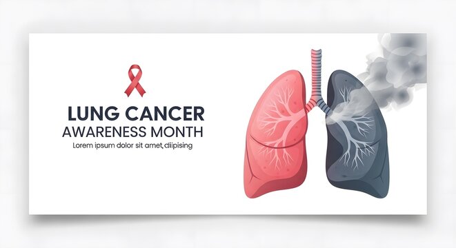 Lung cancer awareness month with healthy pink lung and diseased lung with smoke, isolated on white background