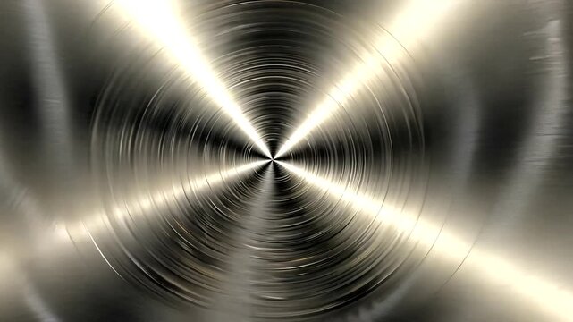 Dynamic metallic circular patterns with rotating brushed steel textures in motion