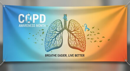 Copd awareness month banner with lungs illustration and text breathe easier live better