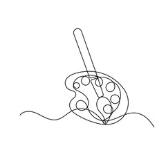 Paint palette art brush continuous one line drawing and minimalist style isolate outline vector illustration