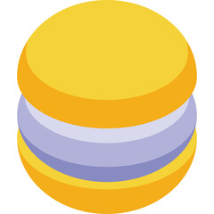 Yellow Macaron Pastry with Lavender Filling Against Transparent Background Isolated Minimalist Food Illustration