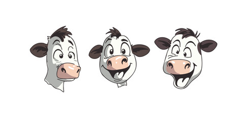 vector illustration adorable cartoon cow heads collection