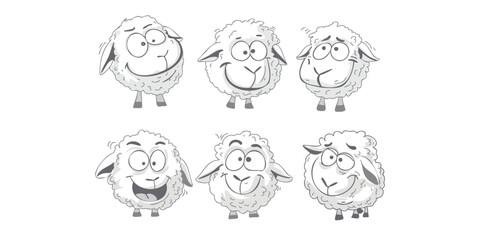 vector illustration smiling sheep characters in pastel style