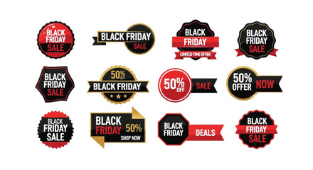 Bold and modern Black Friday discount badge collection for promotional sale design and marketing materials