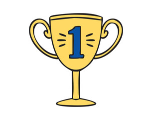 Golden trophy with number 1, hand drawn doodle