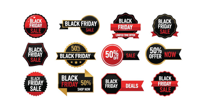 Bold and modern Black Friday discount badge collection for promotional sale design and marketing materials