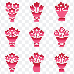 Flat design flower bouquet and vase icons vector set.