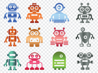  Cute retro robot icons set for apps and websites.