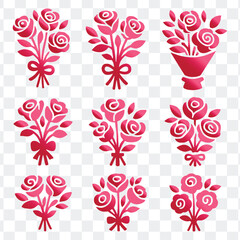 Flat design flower bouquet and vase icons vector set.