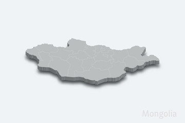 Fototapeta premium Mongolia 3d map with borders regions