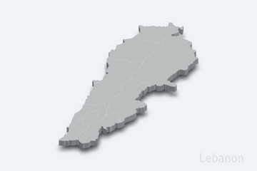 Lebanon 3d map with borders regions