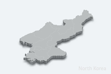 North Korea 3d map with borders regions