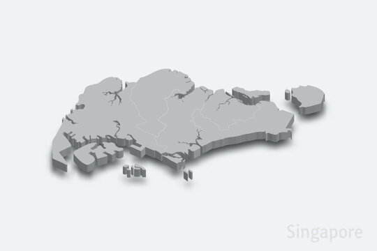 Singapore 3d map with borders regions