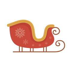 Christmas sleigh with snowflakes, red Santa sled, winter holiday vector illustration. Isolated on a white background.