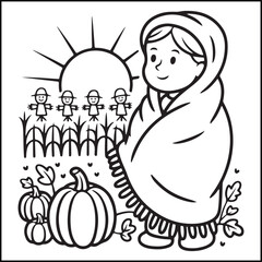 Cozy girl season black and white coloring pages with Christmas, fall, autumn, and winter elements for adults and teens.