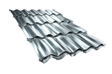 Shiny, new, gray metal roof tiles in a repeating pattern