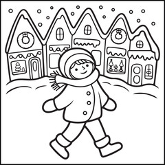 Cozy girl season black and white coloring pages with Christmas, fall, autumn, and winter elements for adults and teens.