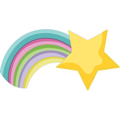 Yellow Star With A Pastel Rainbow Arc Over A White Background With A Transparent Background