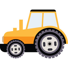 Yellow Toy Tractor With Large Black Tires And Realistic Tread Driven By An Unseen Child In A Bright Sunny Field With No People Present